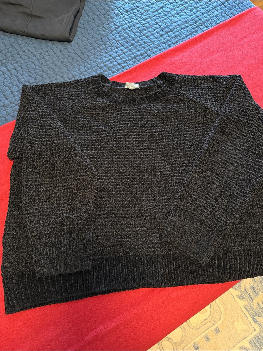ARULA Black Crewneck Textured Sweater